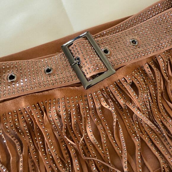 NYLON apparel Western Cowgirl Studded Sparkly Faux Suede Fringe Skirt W/Belt 3XL - Picture 5 of 8